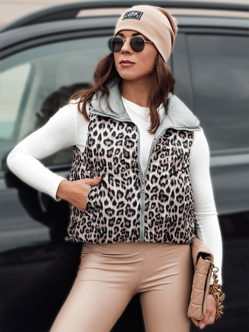 Damen LEOVELLA Übergangsweste kurz gesteppt Zwei-Wege-Weste silber Dstreet TY5497