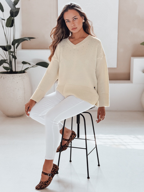 Damen Pullover mit V-Ausschnitt VERALIA ecru Dstreet MY2517
