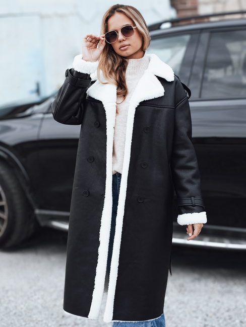 Damen Wintermantel CHICFROST lang schwarz Leder Dstreet TY4991