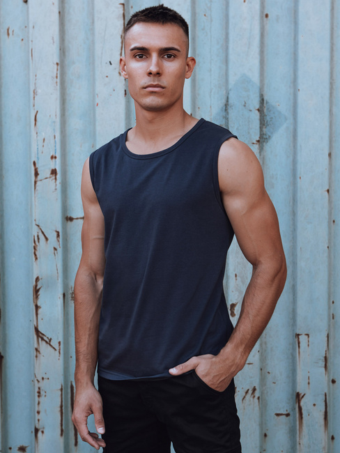 Herren ärmelloses T-Shirt ohne Druck navy blau Dstreet RX5622
