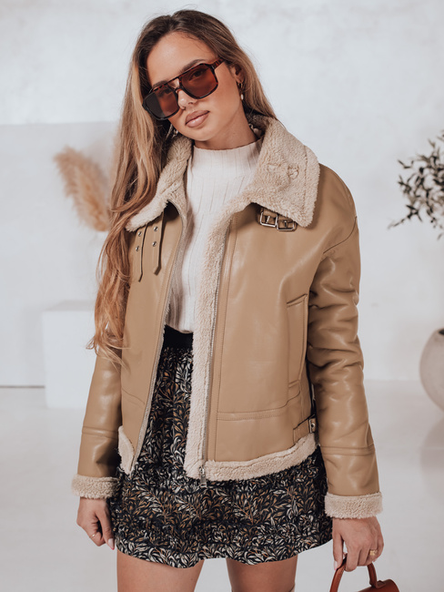 Damen Lederjacke SHEREB mit khakifarbenem Schafsfell Dstreet TY4757