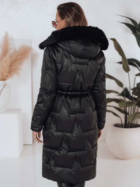 Damen Winter lange Steppjacke mit Kunstpelz schwarz Dstreet TY5072