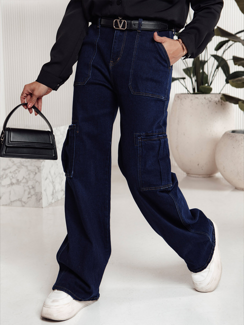 Damen-Baggy-Hose FITZONE denim cargo dunkelblau Dstreet UY2243