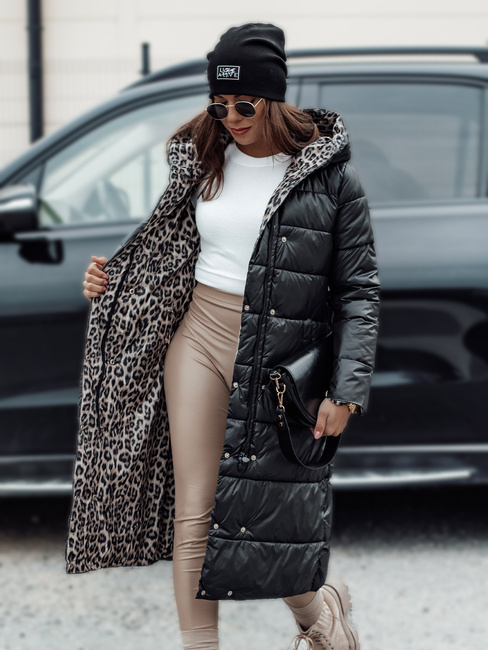Damen VELVETTI lange Steppjacke mit Kapuze wendbar schwarz Dstreet TY4654