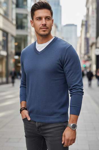 Blauer Herren Pullover mit V-Ausschnitt Dstreet WX2317