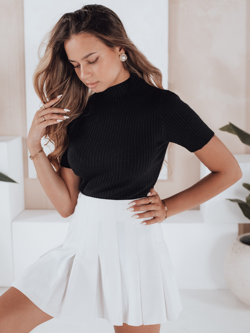 Kurzärmeliger gerippter Damenpullover GIRLGLORY schwarz Dstreet MY2552