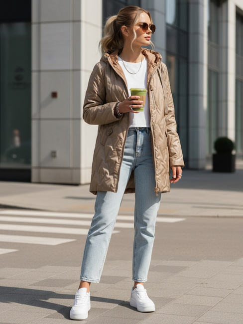 Gesteppte Kamel-Übergangsjacke für Damen Dstreet TY5563