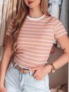 Damen Basic gestreiftes T-Shirt LINESS rosa Dstreet RY2809