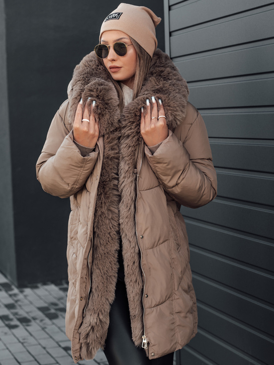 Damen Winterjacke MORISIO lang gesteppt mit Kapuze dunkelbeige Dstreet TY4701