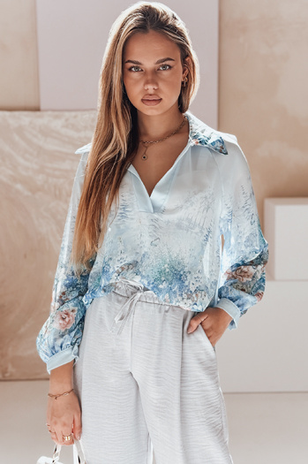 Damenhemd in Übergröße mit Blumen FLOWERS blau Dstreet DY0472