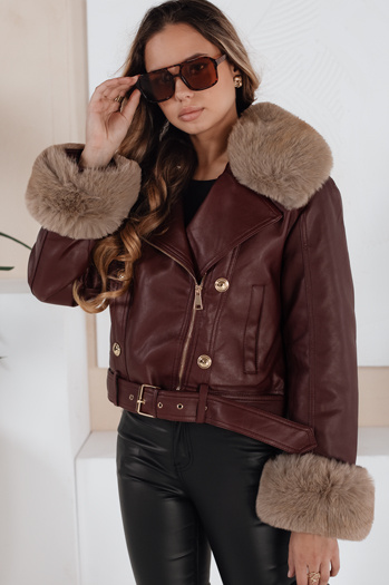 Damen Winter Lederjacke mit Pelz burgundy Dstreet TY5208