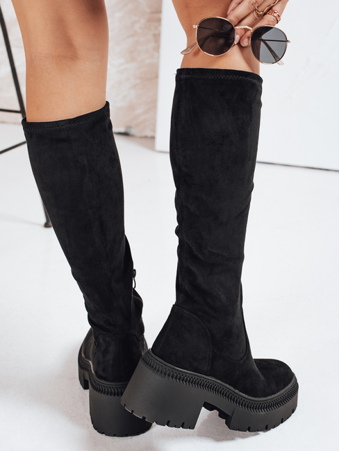 Damen Wildlederstiefel mit dicker Sohle schwarz Dstreet ZY1210