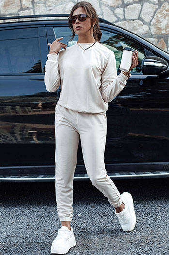 MILIAN Damen Trainingsanzug Set hellbeige Dstreet AY1110