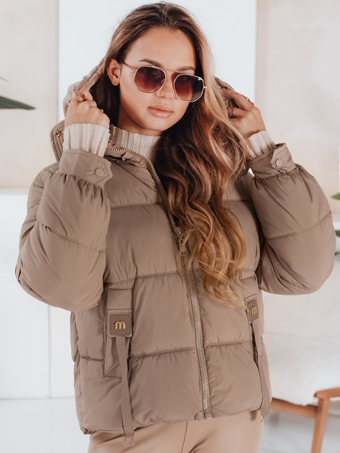 Gesteppte Winterjacke für Damen mit Kapuze in camel Dstreet TY5063