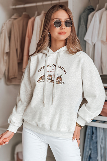 Damen Sweatshirt mit Kapuze in Übergröße SPECIAL KITTY grau Dstreet BY1510