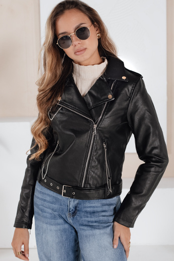 Damen Leder Ramones Jacke schwarz Dstreet TY5200