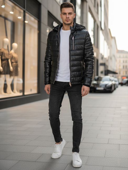 Herren gesteppte Winter Lederjacke schwarz Dstreet TX5116